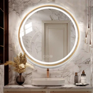 Alu-alloy Frame Round LED Bathroom Mirror Makeup Studio Barber Anti-Fog Mirror - Picture 1 of 27