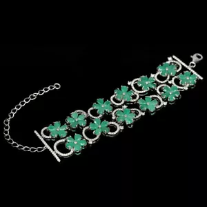 SMARAGD ECHT ABGEBAUTE EDELSTEINE MASSIV SILBER ARMBAND 925, GR. 7 - 7,5" - Bild 1 von 5