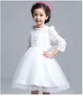 Elegant Wedding Flower Girl's Dress White Pearl Beads Embellished Neckline Dress