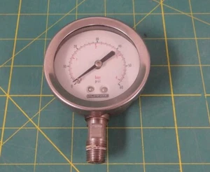 Kuhnke Stainless Steel Pressure Gauge 0 to 60 PSI / 0 to 4 BAR 1/4" NPT 2.75" - Picture 1 of 4