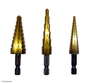 STEP DRILL BIT SET, 3-pc – Christmas Tree Bits – stepper drills – 1/8” to 3/4” - Picture 1 of 1