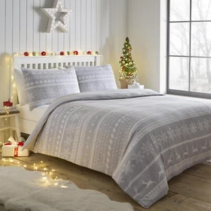 100% Brushed Cotton Nordic Stripe Design Duvet Cover Set in Grey All Sizes - Picture 1 of 3