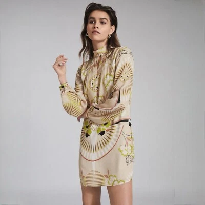 REISS Women’s Retro Inspired Shift Dress Long Sleeve Size 2 Jessie Print Pockets - Image 1 of 4