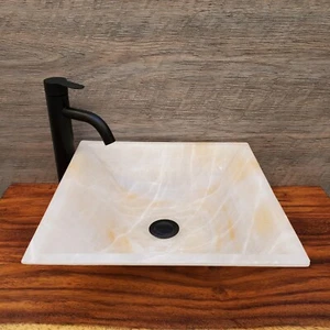 CLEARANCE Orange and White Square Onyx Vessel Sink (FINAL SALE) - Picture 1 of 11