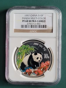 1997 China Coin Panda 1 oz 0.999 Silver Proof NGC PF68 Colorized - Picture 1 of 2