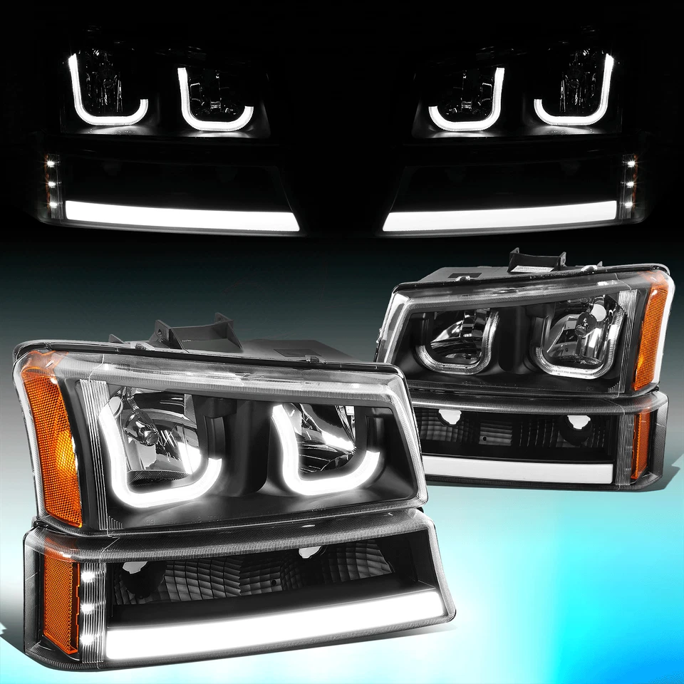 PARA 2003-2007 SILVERADO AVALANCHE J-HALO LED DRL FAROS PARACHOQUES LÁMPARAS NEGRO Foto 1 de 4