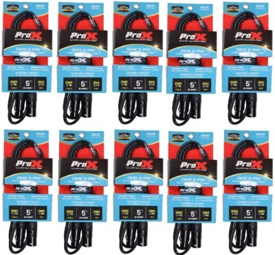 10X ProX XC-DMX05 5 Ft DMX Male 3-Pin to DMX Female 3-Pin High Performance Cable - Image 1 of 4