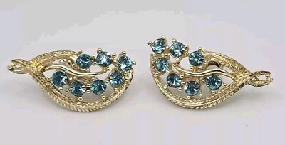 Vintage Signed Star Ice Blue Rhinestone Floral Leaves Retro Screw Back Earrings - Image 1 of 4