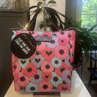 Betsey Johnson HEARTS DOUGHNUT Lunch Tote Insulated Multicolor Crossbody NWT - Image 1 of 4