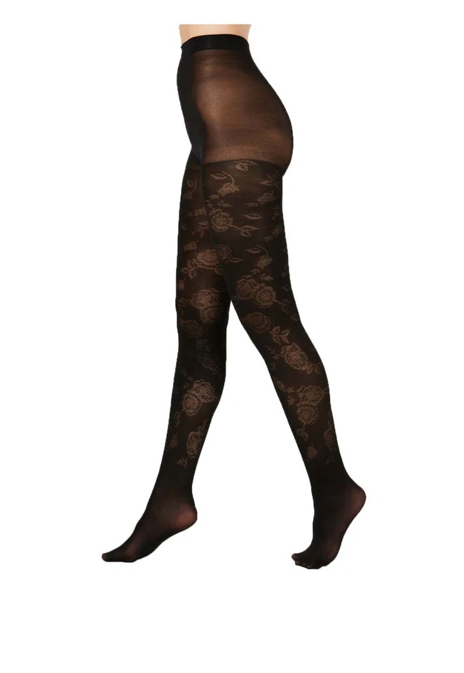 Inc International Concepts Women's Jacquard Floral Tights Xs/s Black