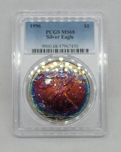 1996 American Silver Eagle KEY DATE Monster Toned PCGS MS68 Bright Color Toning - Picture 1 of 7