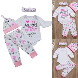 Conjunto de 4 piezas de ropa para bebé recién nacido niña Prendas para el torso Mameluco Body Pantalones Sombrero Trajes - Imagen 1 de 9