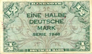 Ocupación Aliada Post Segunda Guerra Mundial Alemania 1/2 Marco 1948 Edición - Imagen 1 de 2