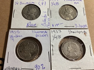 1932 AND 1947 AND 1953 AND 1953 1/4 Balboa Panama coins 90% silver # 185 - Image 1 of 2