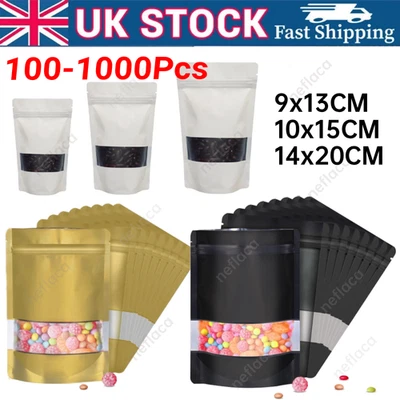 Window Matt Finish Mylar Bag Stand Up Pouches Food Grade Heat Seal Zip Lock UK