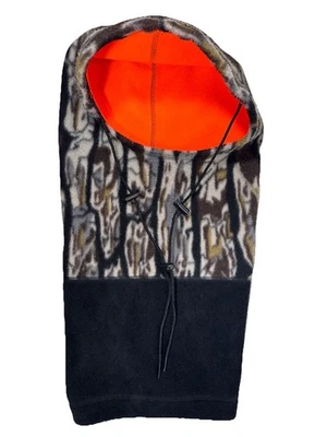 Reversible Blaze Orange Camo Hunting Fleece Balaclava Face Mask Hood Head Warmer - Image 1 of 4