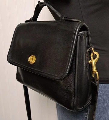 Vintage COACH COURT Black Leather Crossbody Satchel Bag Handbag Purse 9870 USA - Image 1 of 4