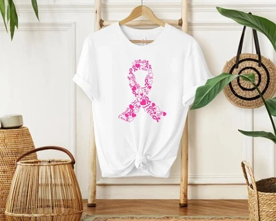 Breast Cancer Ribbon T-Shirt Pink Cancer Awareness Tee Shirt Charity Gift Shirt - Image 1 of 4