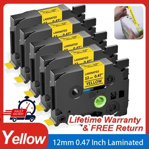 For Brother P-Touch TZ-631 TZe-631 12mm Label Tape Black on Yellow PT-D210 5Pack - Picture 1 of 11