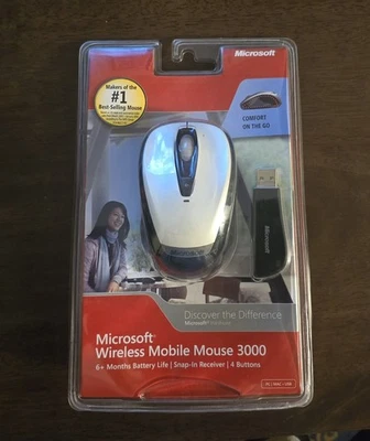 Microsoft Wireless Mobile Mouse 3000 USB Receiver PC Mac 4 Button New Sealed - Image 1 of 3
