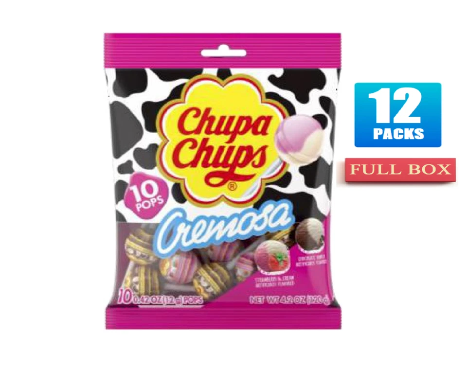 12x Packs Chupa Chups Cremosa 10ct Lollipop Assortment- 4.2oz Each - Image 1 of 1