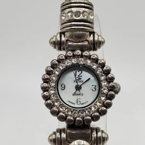 Stein Strass Edelstein Quarz Uhr Damen 22 mm silberfarben neue Batterie - Bild 1 von 14
