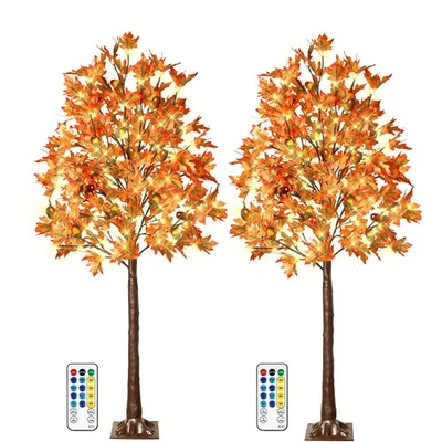 Paquete de 2 árboles de arce iluminados LED 130 6 PIES - Decoración de Acción de Gracias Artificial Tr... Foto 1 de 4