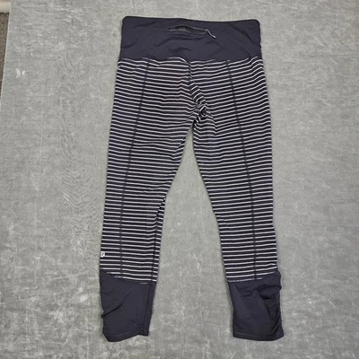 Pantalones Lululemon Mujer 8 Rayas Negras Run Inspire Crop II Cremallera Gimnasio Yoga Foto 1 de 4