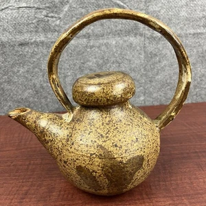 Tetera vintage Studio Art Pottery marrón moteada con mango y tapa - Imagen 1 de 13