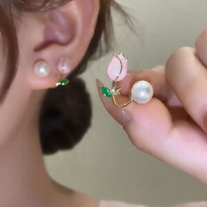 Korean Tulip Flower Earrings Pearl Ear Stud Wedding Fashion Jewelry Women Gift