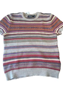 92 Ralph Lauren Serape Striped Sweater Short Sleeve Linen Cotton S NWT - Picture 1 of 7