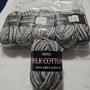 New LOT of 6 DHFZ Milk Cotton acrylic yarn Multi Gray Color 07 Cyl: 19 - Picture 1 of 10