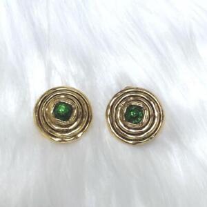 Chanel Gripore Earrings Green Color Stone RoundType GoldPlated GP Women's Ladies