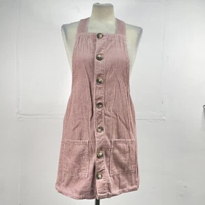Denim&co Womens Pink Dungaree Dress Size UK 8 Ribbed Mini Sleeveless Button Up - Picture 1 of 7