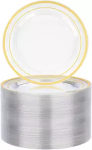 100PCS Clear Plastic Plate, 7 Inch Disposable Dessert Plate Party with Gold Rim, - Picture 1 of 6