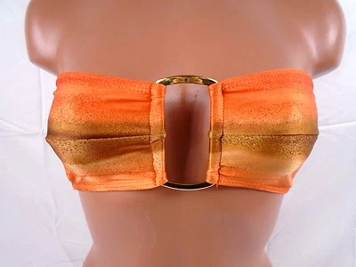 Top de bikini bandeau naranja y marrón Sauvage artículo pequeño #3569L Foto 1 de 3