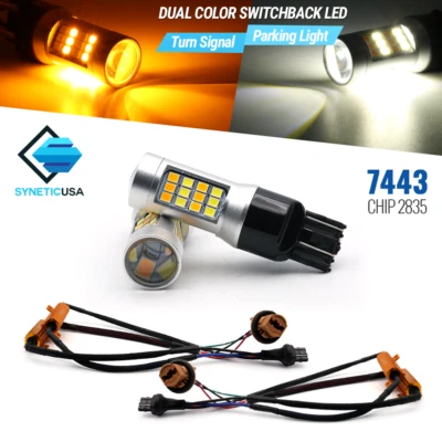 Doble Color Switchback Blanco-Ámbar 42-LED Sin Errores 7443 Señal de Giro Bombillas Foto 1 de 4