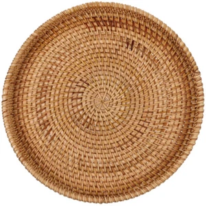 Rattan Storage Basket Stackable Fruit Plate Coffee Serving Tray with Handles - Picture 1 of 12