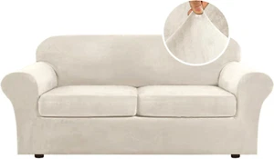 Real Velvet Plush 3 Piece Stretch Sofa Covers Couch Covers for 2 Cushion Couch S - Picture 1 of 8