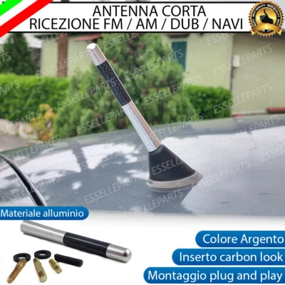 ANTENNA CORTA 12 CM ARGENTO FINITURA CARBONIO PER FORD FUSION - Immagine 1 di 4