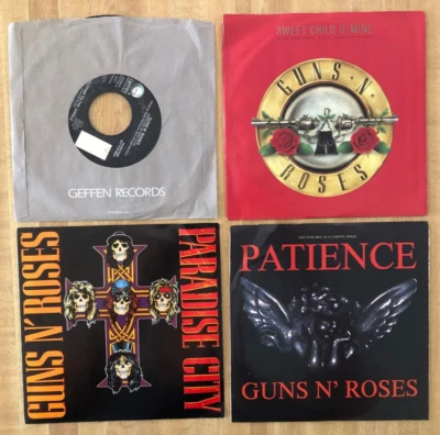 4 VINTAGE GUNS N ROSES 45s! WELCOME TO THE JUNGLE! PATIENCE! SWEET CHILD! - Image 1 of 4