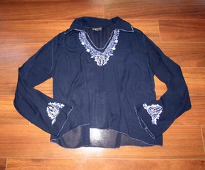 PASSPORT ~ Size M ~ Vintage Late 90's Y2K Embroidered BOHO Peasant Blouse a75 - Picture 1 of 8