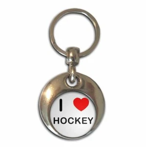 Hockey I Love Heart Round Metal Key Ring (37mm x 37mm) - Foto 1 di 2