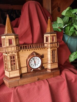 Wooden Castle  Clock Lamp?w/drawer Handmade - Image 1 of 4
