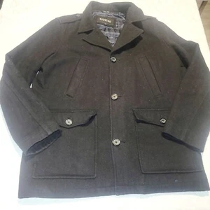GUESS Wool Jacket Men's Sz L Military Style Pocket Lined Black Coat - Picture 1 of 6