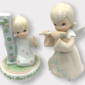 Vintage Lefton Lot Babys 1. Weihnachtsfigur #1 Engel spielt Flöte handbemalt - Bild 1 von 10