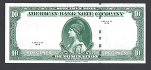 American Bank ABNC 10 Units 1929(ND1960s-70) Test Note Specimen UNC - Picture 1 of 2