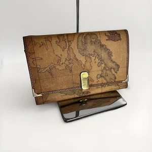 Alviero Martini Prima Classe Brown Green Leather Around the World Pouch Bag - Picture 1 of 4