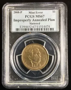 2008 Mint Error James Monroe Dollar, Improperly Annealed Planchet, PCGS MS67 - Picture 1 of 3