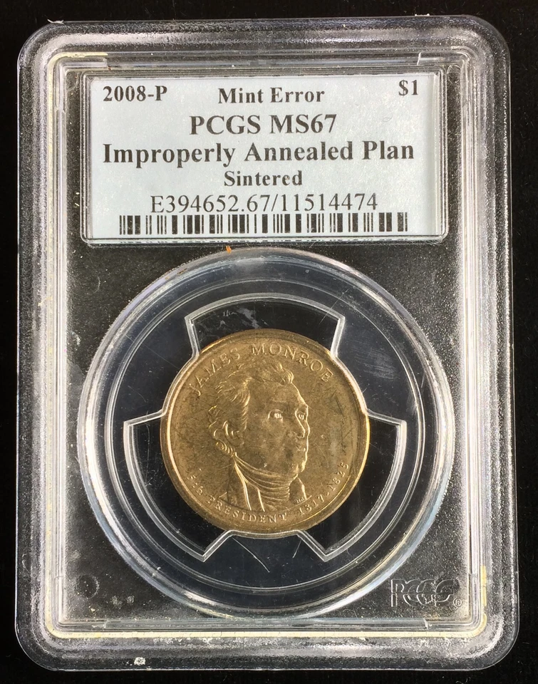 2008 Mint Error James Monroe Dollar, Improperly Annealed Planchet, PCGS MS67 - Image 1 of 3